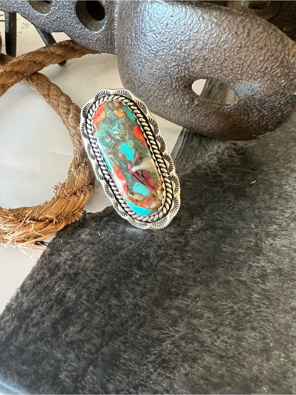 Handcrafted Multi-Color Turquoise Statement Ring - Picture 4 of 5
